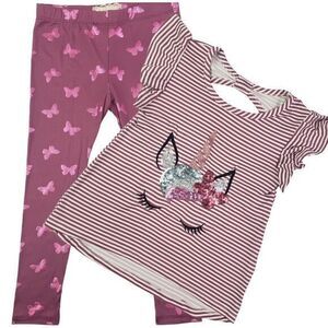 Girl's Sequin Graphic T-Shirt & Leggins Two Piece Set Size 6 Color Pink‎ New
